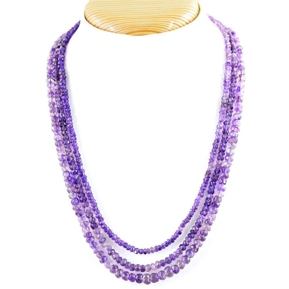 gemsmore:Natural Purple Amethyst Necklace Round Shape Faceted Beads