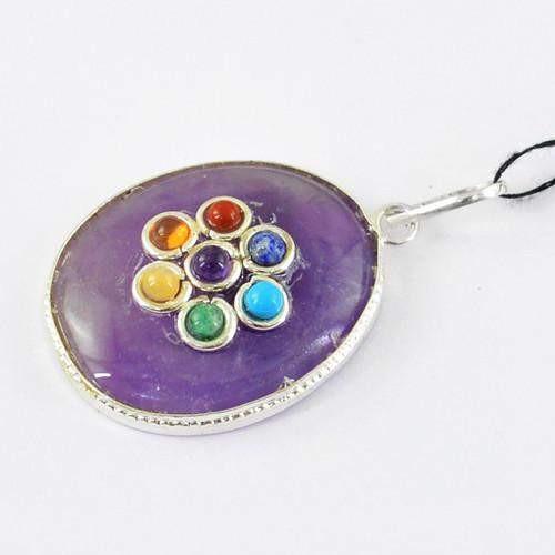 gemsmore:Natural Purple Amethyst Seven Chakra Healing Pendant