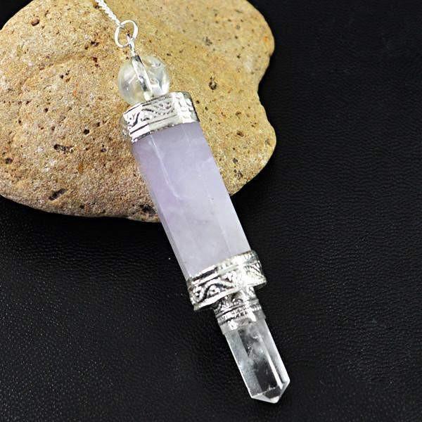 gemsmore:Natural Purple Amethyst White Quartz Crystal Healing Ball Point Pendulum
