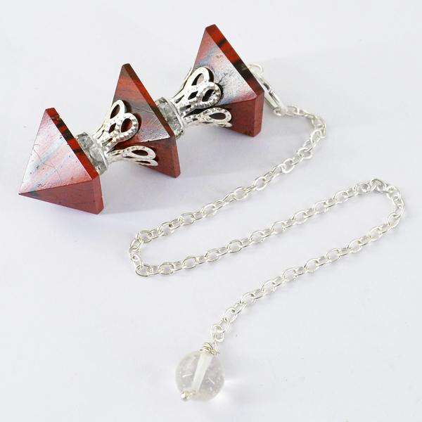 gemsmore:Natural Red Jasper Healing Pyramid Penddulum