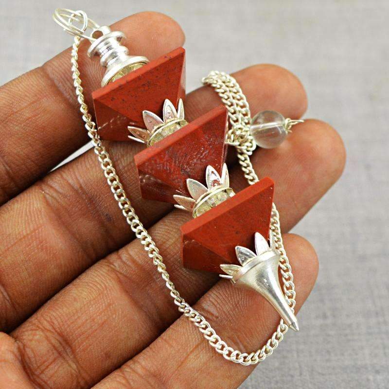 gemsmore:Natural Red Jasper Healing Pyramid Pendulum