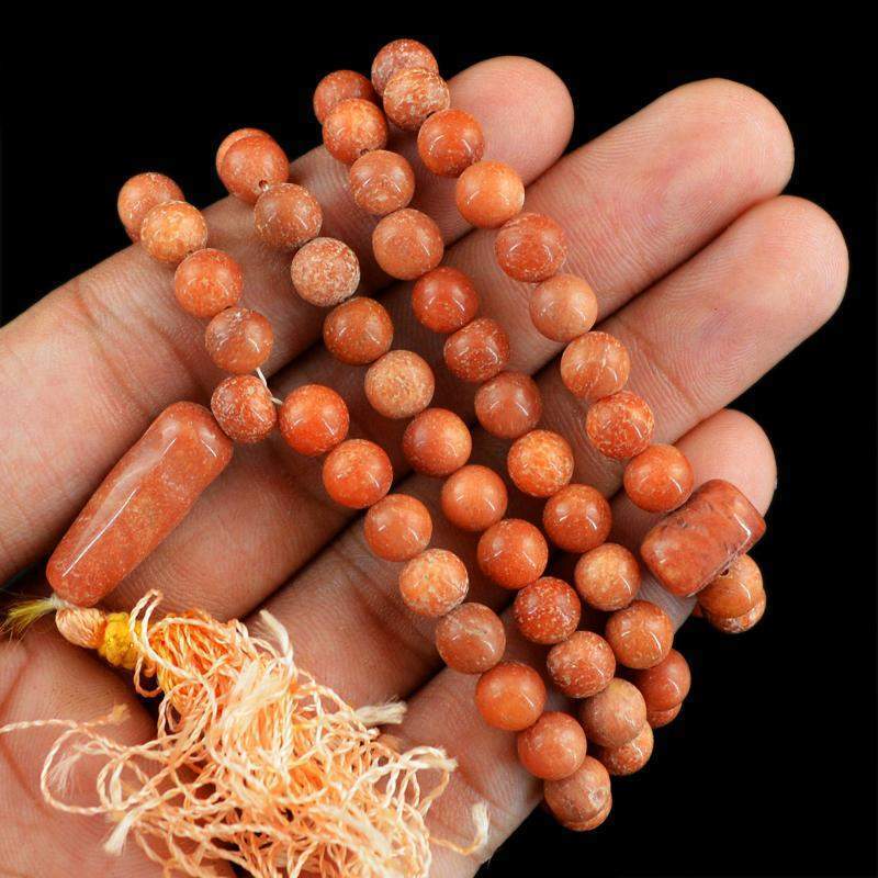gemsmore:Natural Red Jasper Necklace 108 Prayer Mala Round Shape Beads