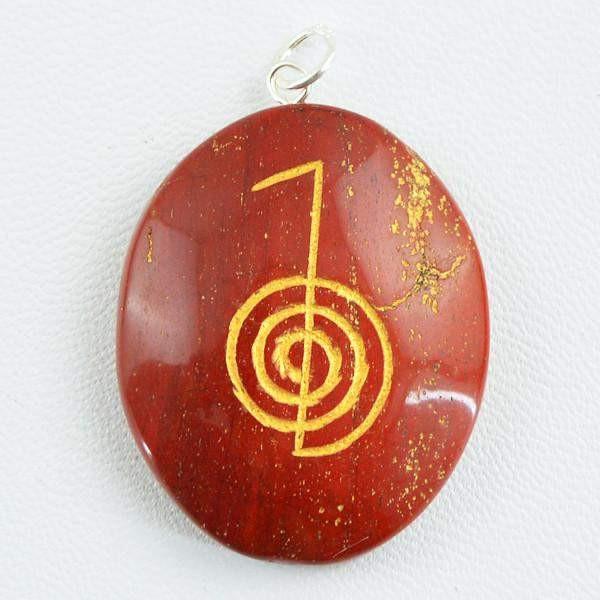 gemsmore:Natural Red Jasper Oval Shape Healing Chakra Pendant