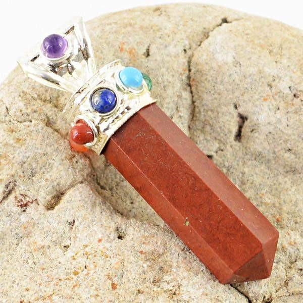 gemsmore:Natural Red Jasper Seven Chakra Crystal Healing Point Pendant