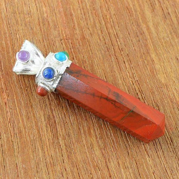 gemsmore:Natural Red Jasper Seven Chakra Healing Point Pendant