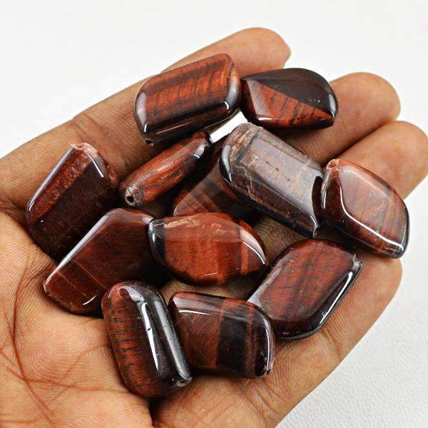 gemsmore:Natural Red Power Tiger Eye Beads Lot - Drilled