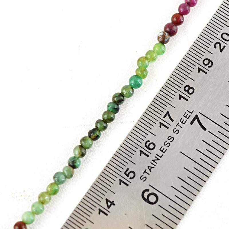 gemsmore:Natural Red Ruby & Green Emerald Round Beads Strand