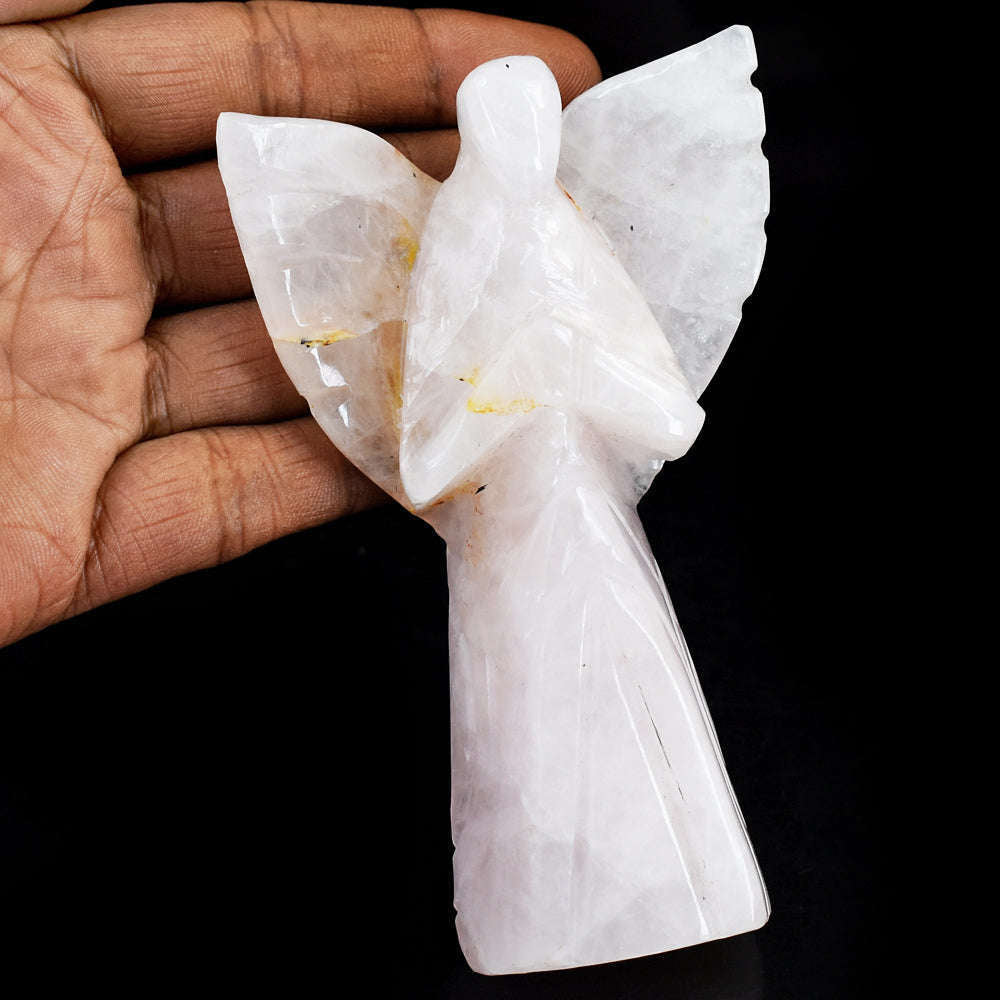 gemsmore:Natural Rose Quartz Hand Carved Genuine Crystal Gemstone Carving Praying Angel