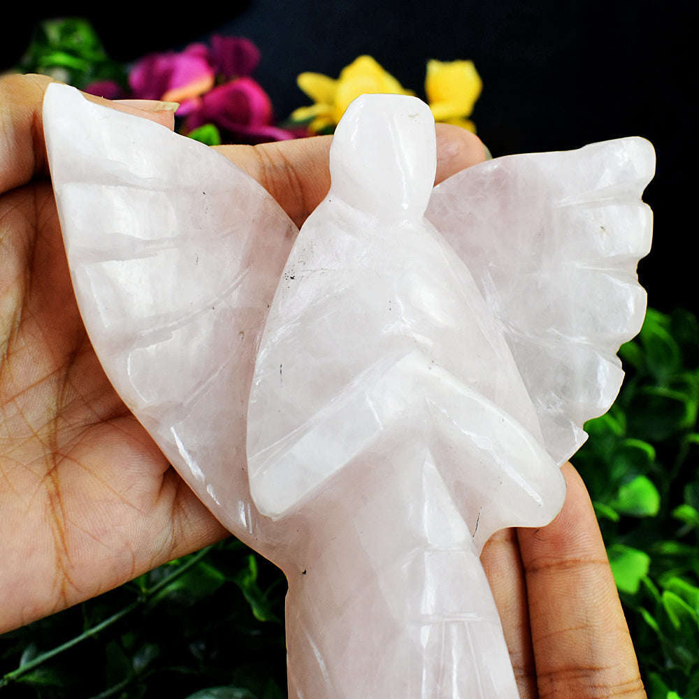 gemsmore:Natural Rose Quartz Hand Carved Healing Praying Angel