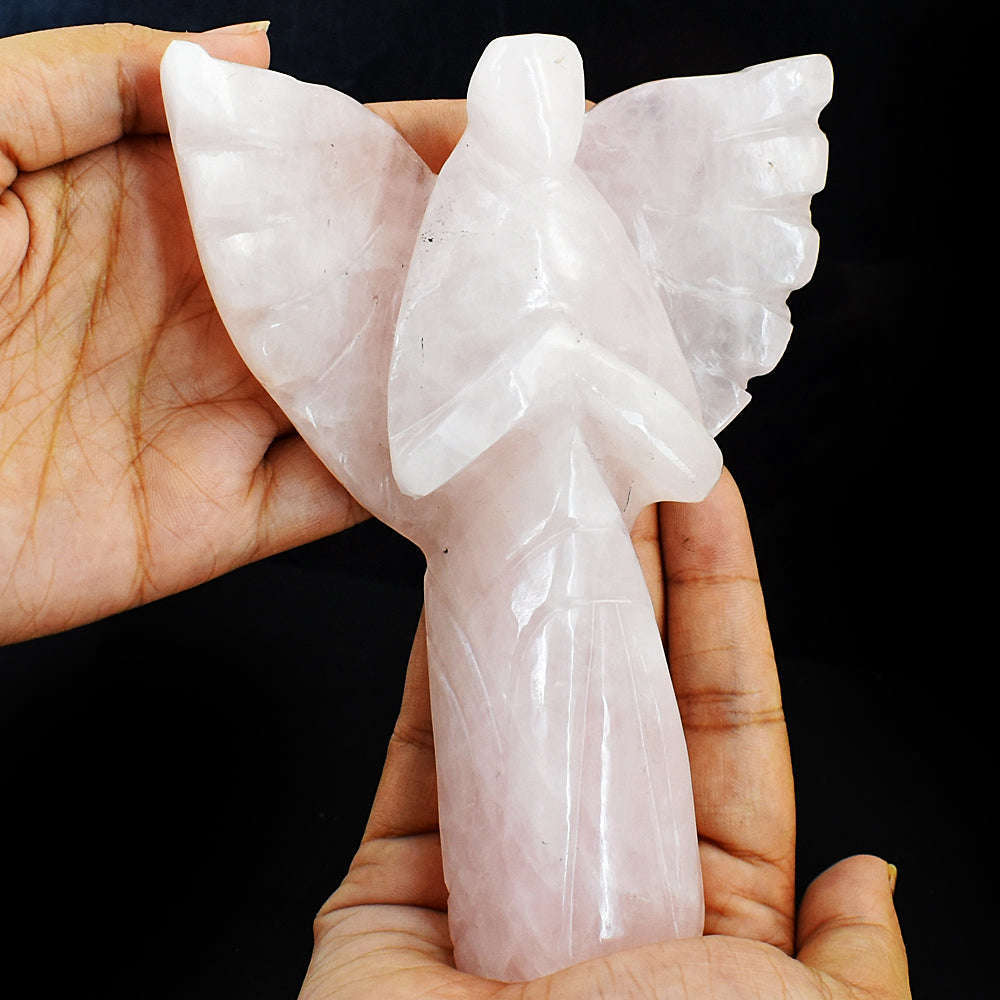 gemsmore:Natural Rose Quartz Hand Carved Healing Praying Angel
