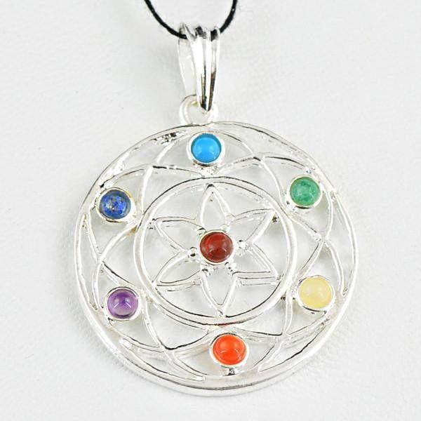 gemsmore:Natural Round Shape Designer Seven Chakra Healing Pendant