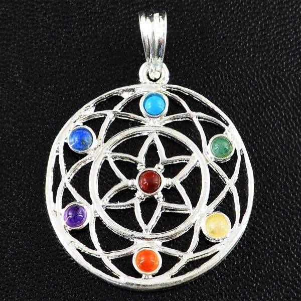 gemsmore:Natural Round Shape Flower Seven Chakra Pendant