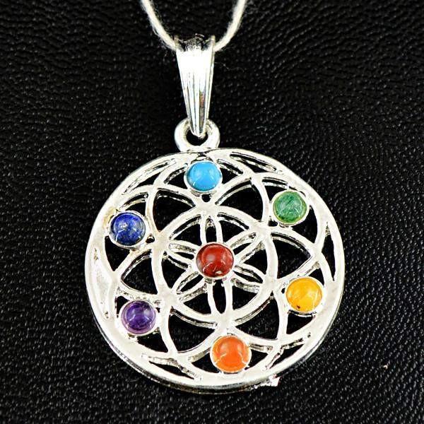 gemsmore:Natural Round Shape Seven Chakra Healing Pendant