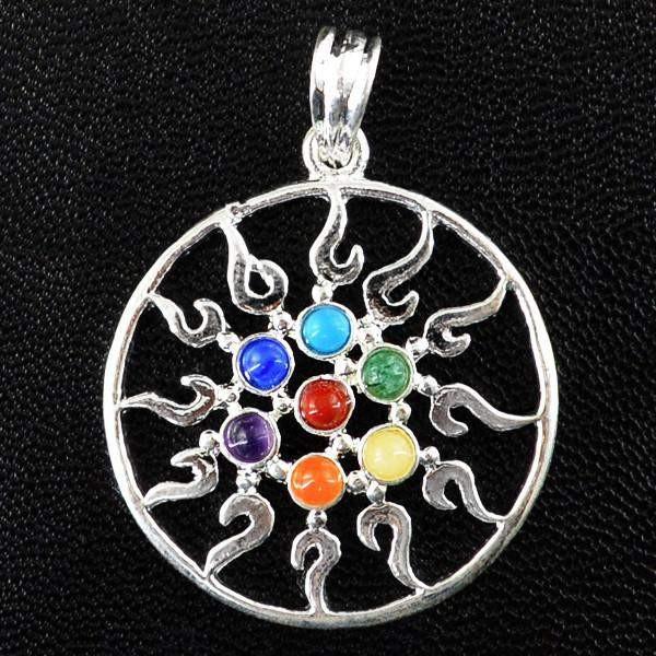 gemsmore:Natural Round Shape Seven Chakra Healing Pendant