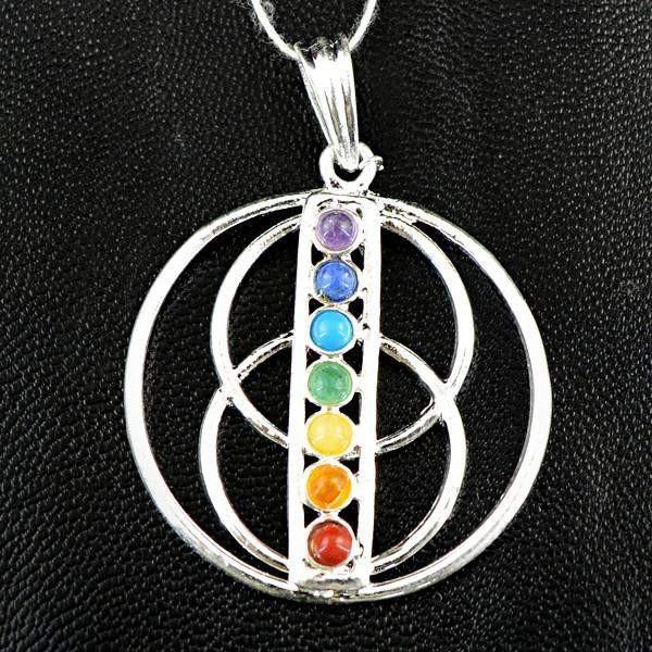 gemsmore:Natural Round Shape Seven Chakra Pure Healing Pendant