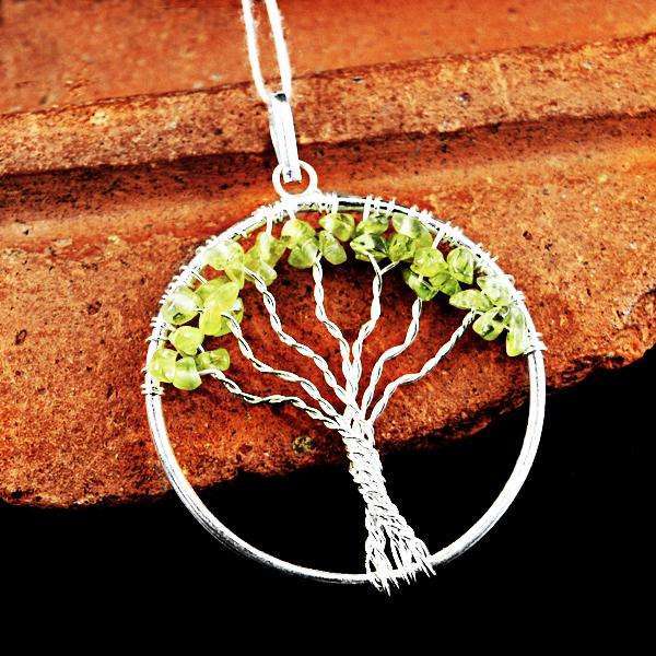 gemsmore:Natural Round Shape Untreated Phrenite Tree Pendant