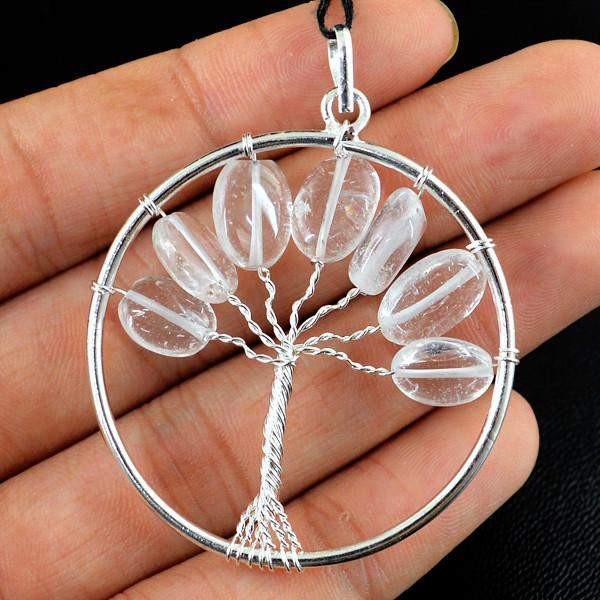 gemsmore:Natural Round Shape Untreated White Quartz Pendant