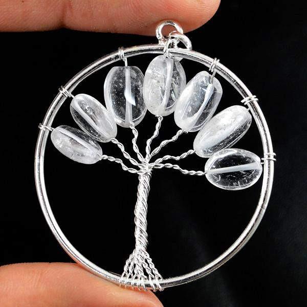 gemsmore:Natural Round Shape Untreated White Quartz Pendant