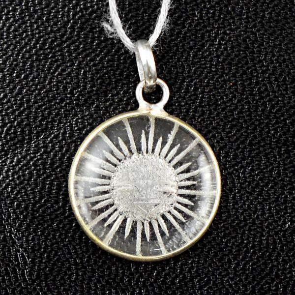 gemsmore:Natural Round Shape White Quartz Sun Internal Carved Healing Pendant