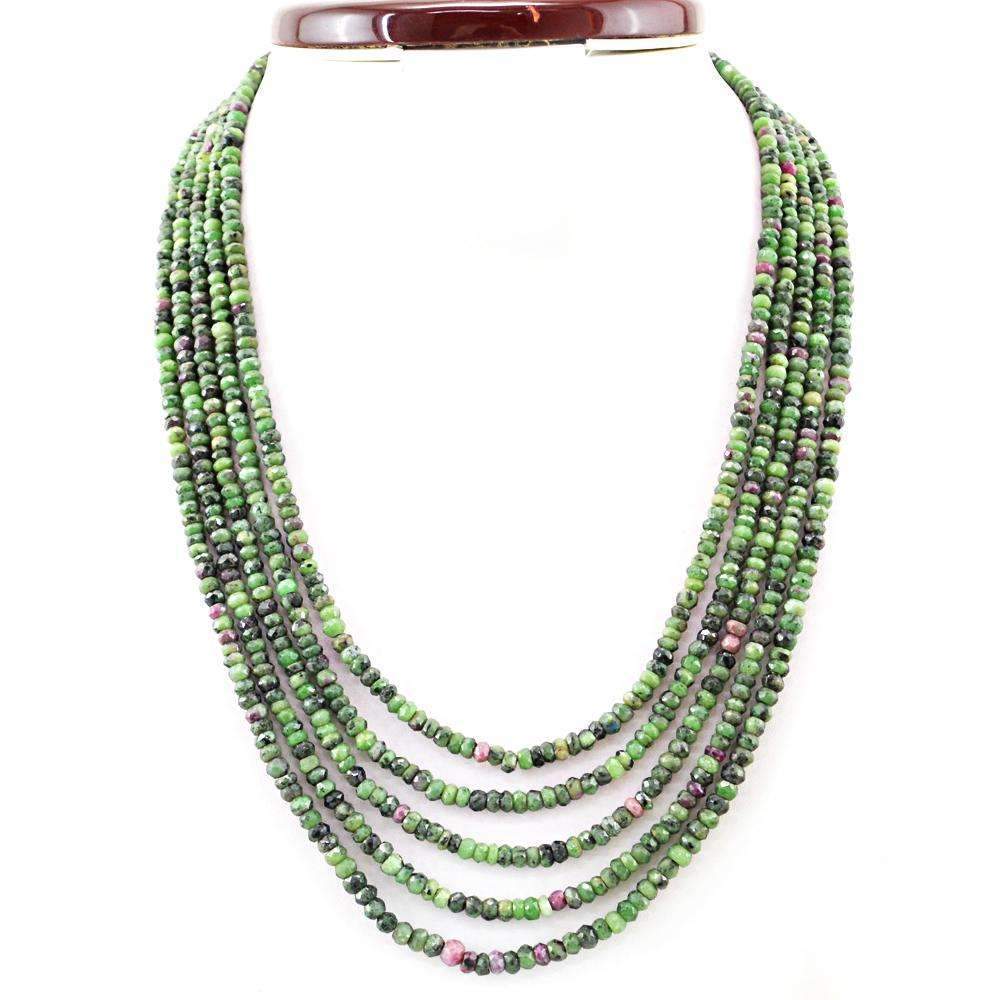 gemsmore:Natural Ruby Ziosite Necklace 5 Line Untreated Round Cut Beads