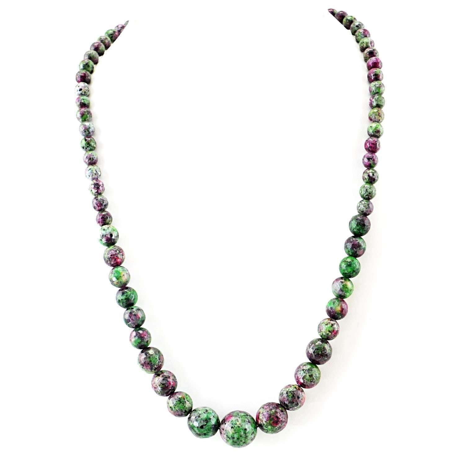 gemsmore:Natural Ruby Ziosite Necklace Untreated Round Cut beads