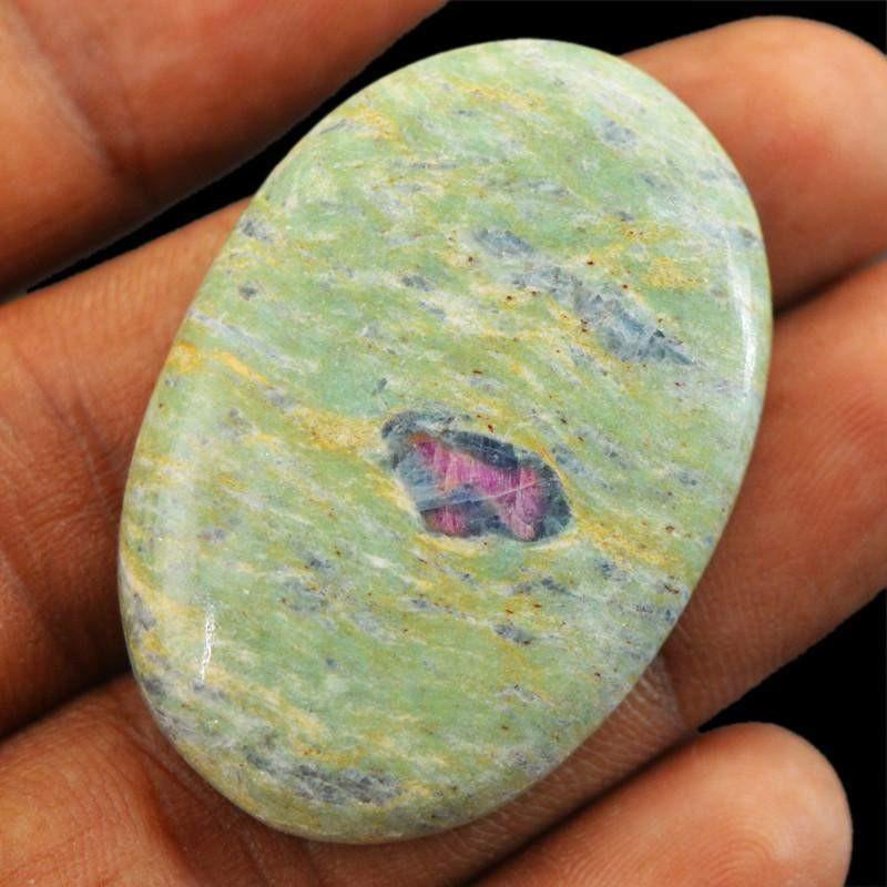 gemsmore:Natural Ruby Ziosite Untreated Oval Shape Gemstone