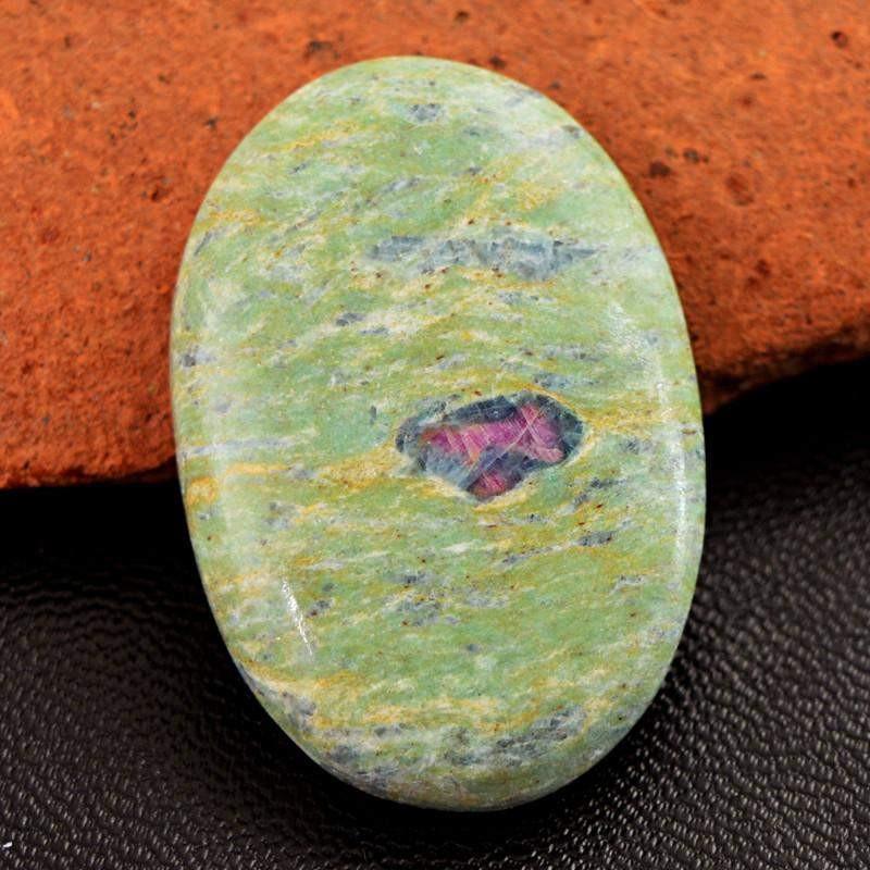 gemsmore:Natural Ruby Ziosite Untreated Oval Shape Gemstone