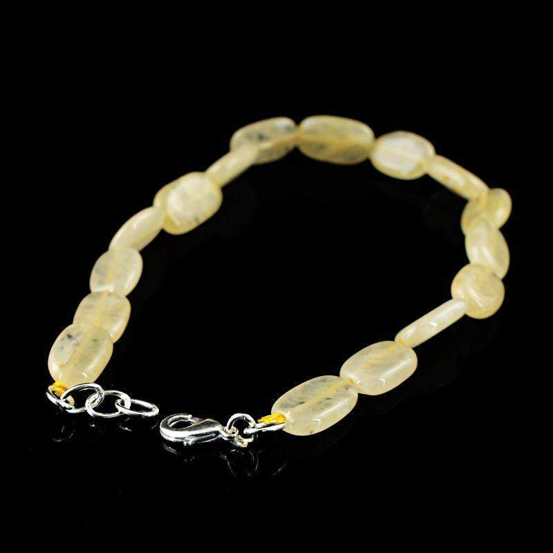 gemsmore:Natural Rutile Quartz Bracelet Oval Shape Beads