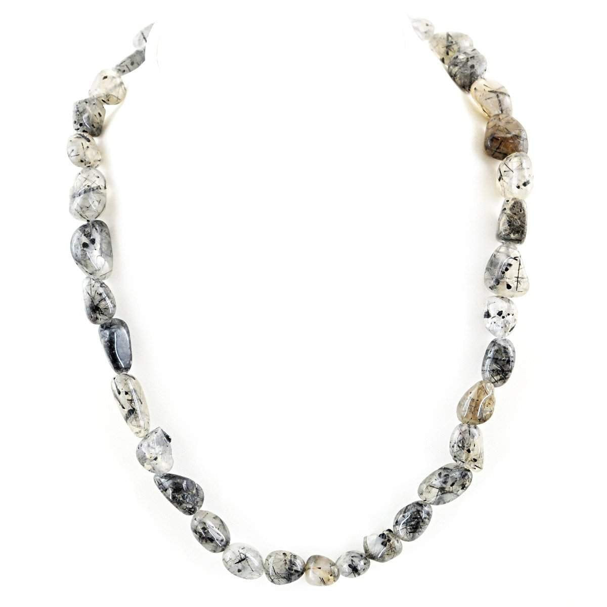 gemsmore:Natural Rutile Quartz Necklace Single Strand Untreated Beads
