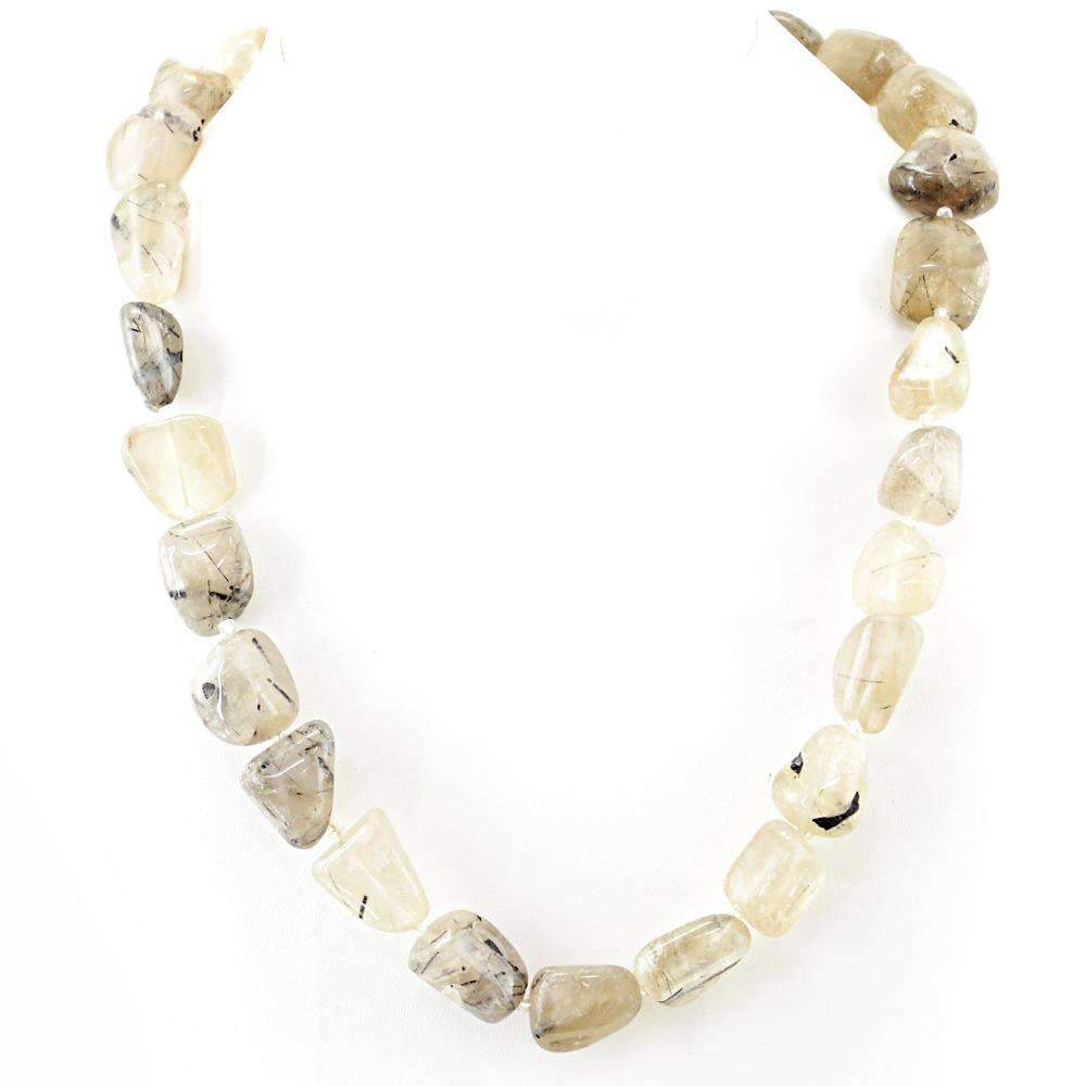 gemsmore:Natural Rutile Quartz Necklace Single Strand Untreated Beads