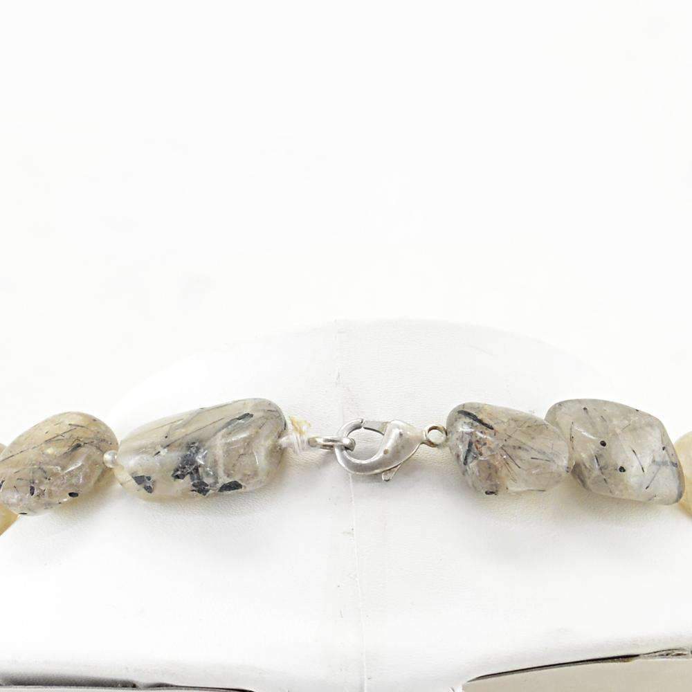 gemsmore:Natural Rutile Quartz Necklace Single Strand Untreated Beads