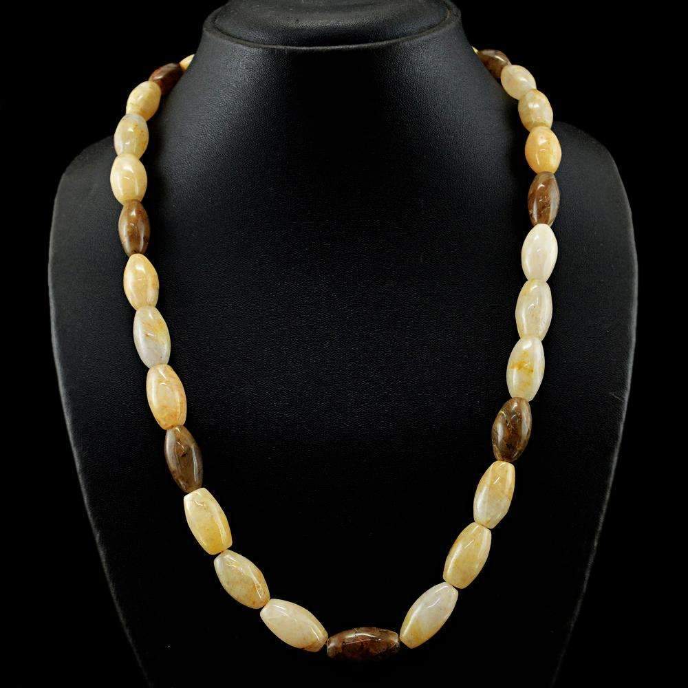 gemsmore:Natural Rutile Quartz Necklace Single Strand Untreated Beads