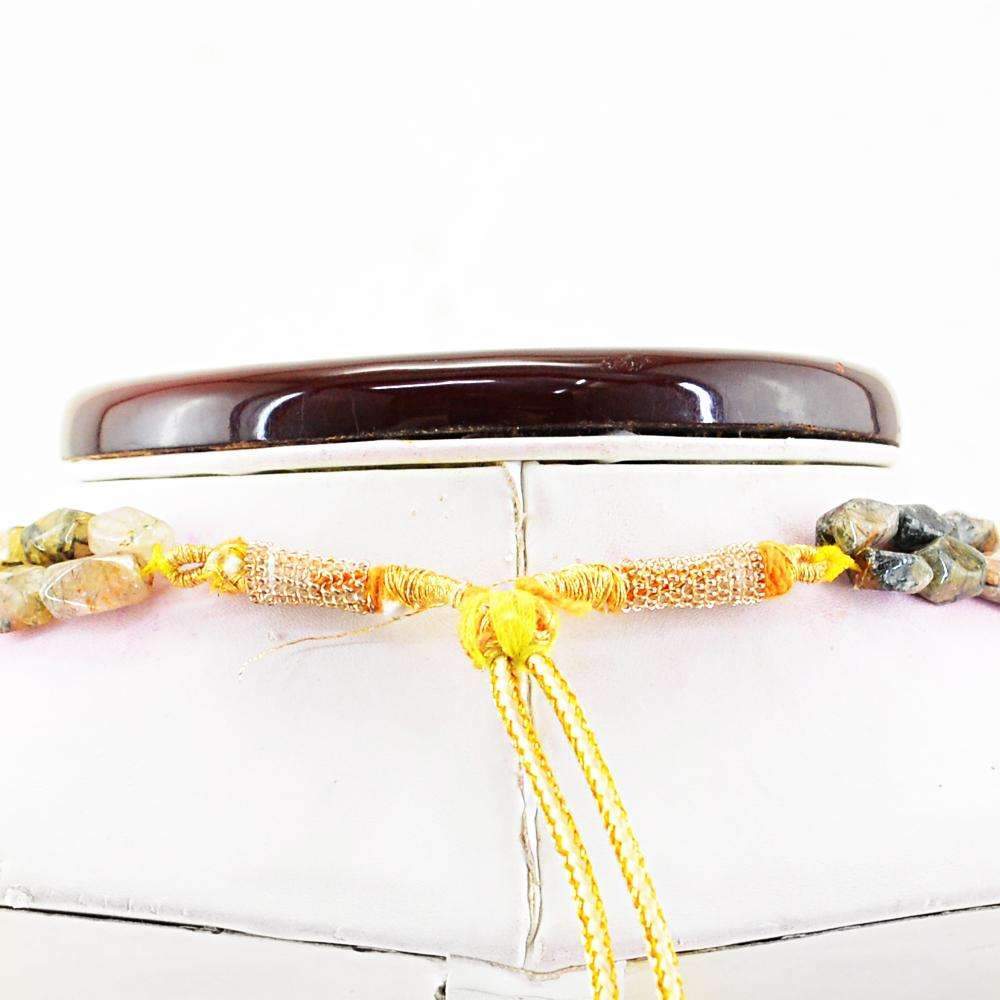 gemsmore:Natural Rutile Quartz Necklace Untreated 2 Line Faceted Beads