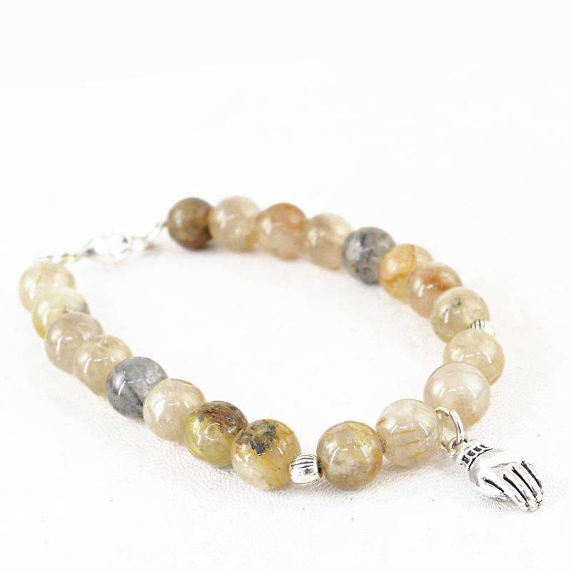 gemsmore:Natural Rutile Quartz Round Charm Beads Bracelet - On Sale