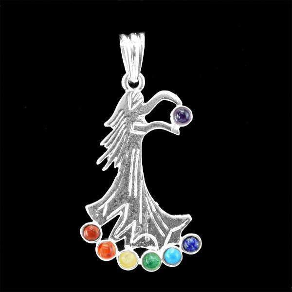 gemsmore:Natural Seven Chakra Angel Crystal Healing Pendant