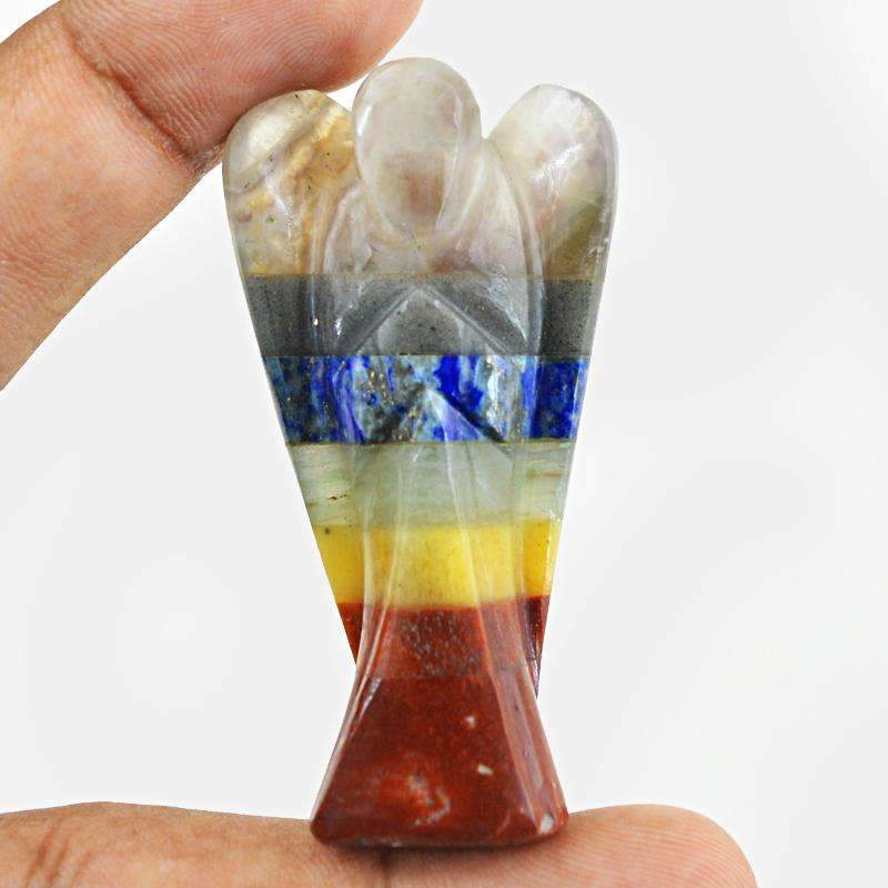 gemsmore:Natural Seven Chakra Carved Healing Angel Gemstone