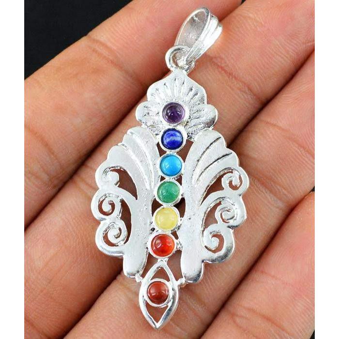 gemsmore:Natural Seven Chakra Crystal Healing Pendant