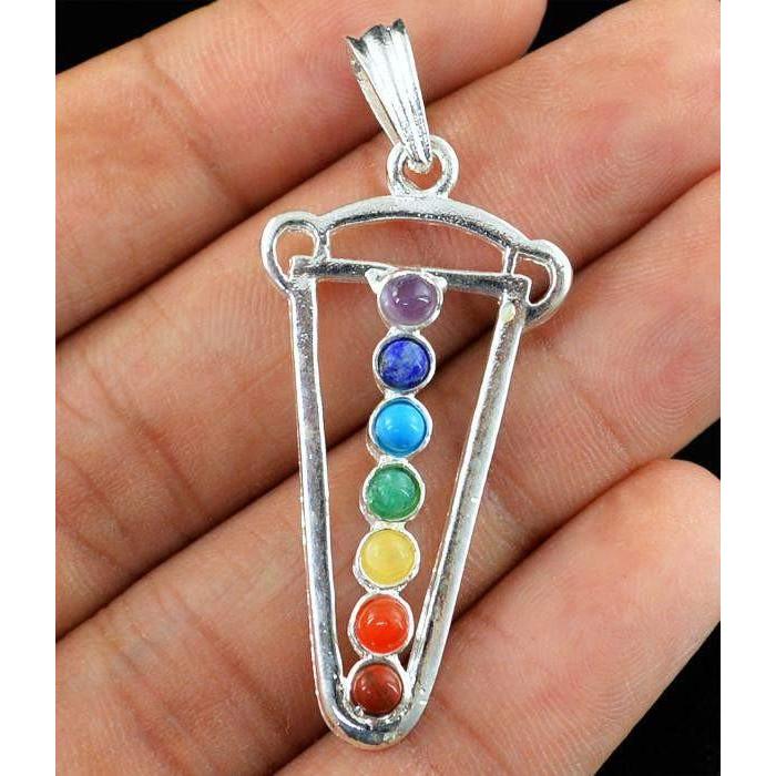 gemsmore:Natural Seven Chakra Crystal Healing Pendant