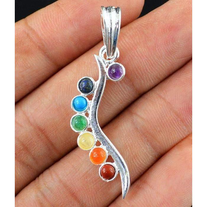 gemsmore:Natural Seven Chakra Gemstone Healing Pendant