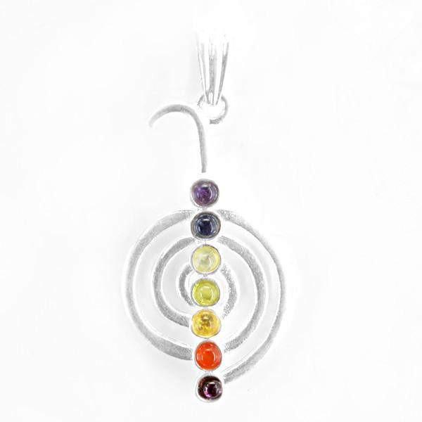 gemsmore:Natural Seven Chakra Round Shape Crystal Healing Point