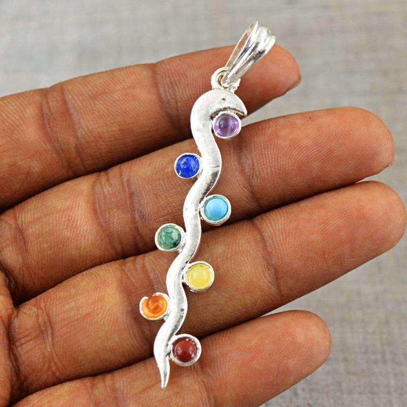gemsmore:Natural Seven Chakra Snake Healing Pendant - Energy Charged