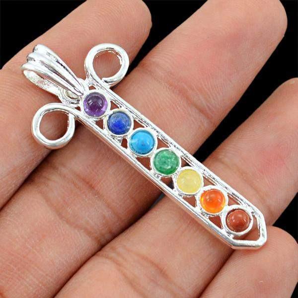 gemsmore:Natural Seven Chakra Untreated Crystal Healing Pendant