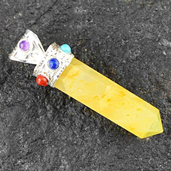 gemsmore:Natural Seven Chakra Yellow Aventurine Reiki Healing Point Pendant