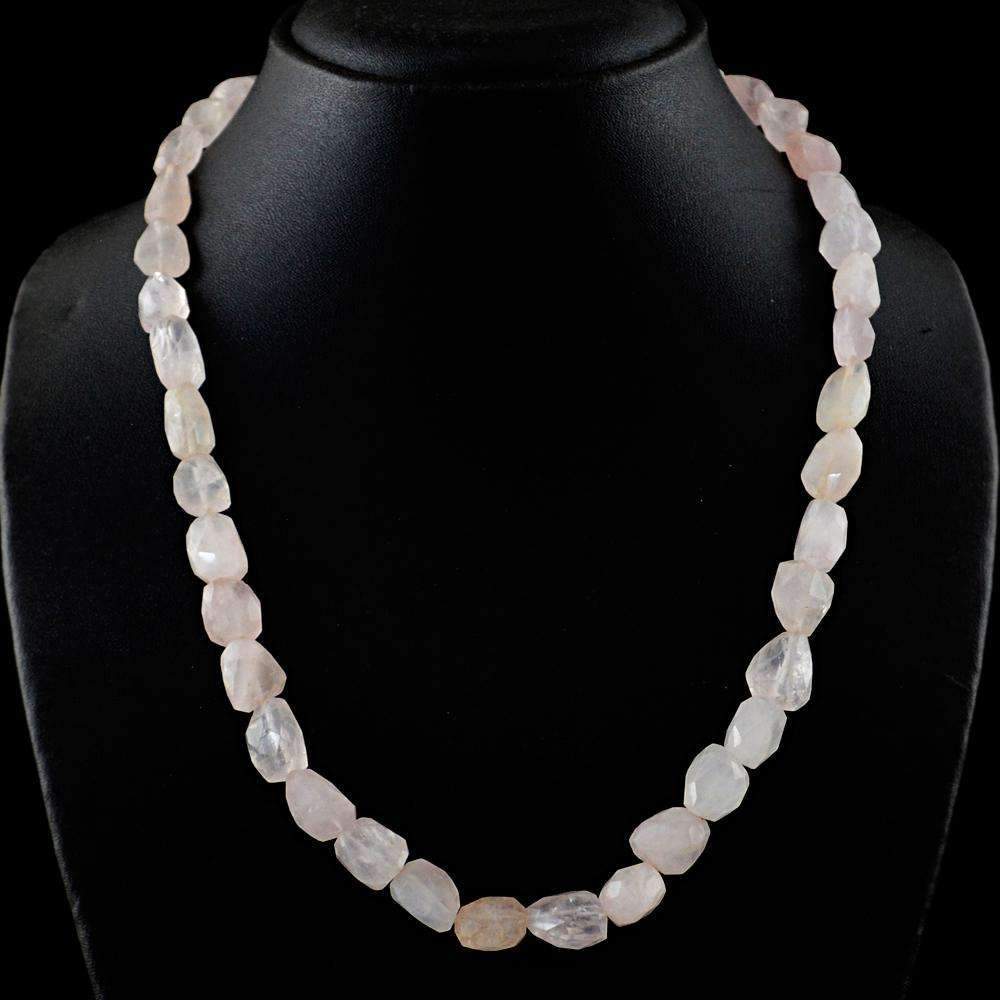 gemsmore:Natural Single Strand Pink Rose Quartz Necklace - Faceted Beads