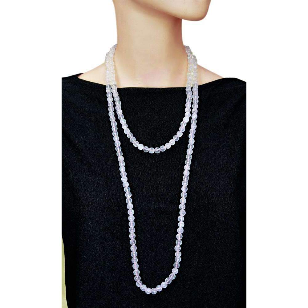 gemsmore:Natural Single Strand Pink Rose Quartz Necklace - Round Shape Beads