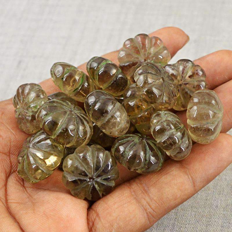 gemsmore:Natural Smoky Quartz Beads Lot - Drilled Flower Carved