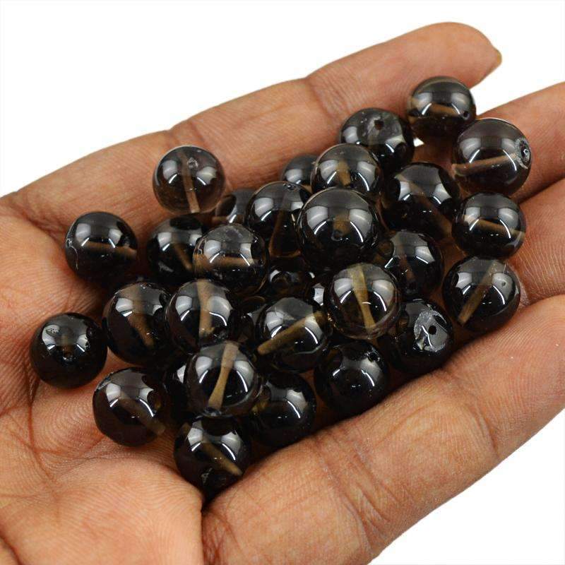 gemsmore:Natural Smoky Quartz Beads Lot - Drilled Round Shape