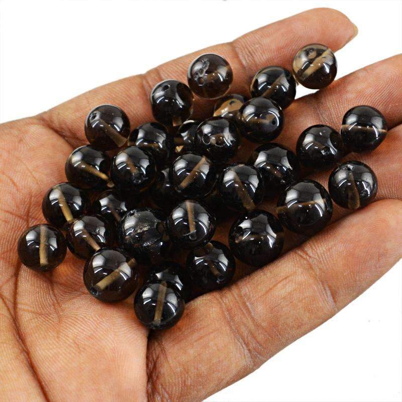 gemsmore:Natural Smoky Quartz Beads Lot - Drilled Round Shape