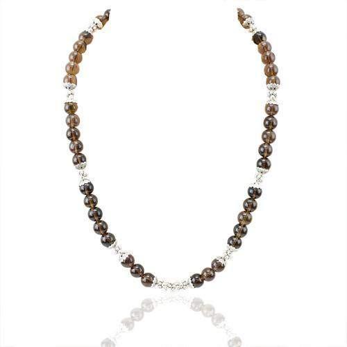 gemsmore:Natural Smoky Quartz Beautiful Beads Necklace
