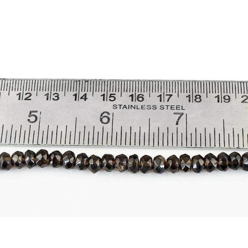 gemsmore:Natural Smoky Quartz Drilled Beads Strand Round Shape Faceted